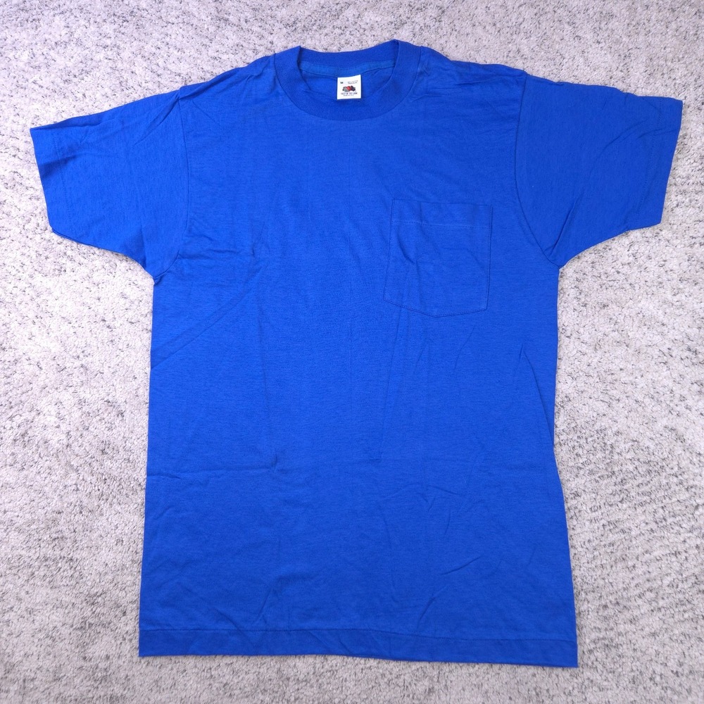 VTG Fruit Of The Loom T-Shirt Mens Medium Single Stitch Pocket Blue Deadstock